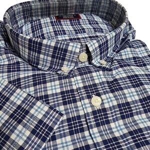 NEW UNTUCKIT Trotanoy Mens XXXL 3XL Blue Plaid Short‎ Sleeve Button Down Shirt